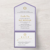 Elegantes Lila Gold Bat Mitzvah All In One Einladung (Innen Boden)