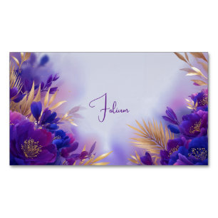 Elegantes Lila Gold Blumen-Wasserfarbe Magnetische Visitenkarte