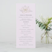 Elegantes lila-gold-blumiges Hochzeitsprogramm (Stehend Vorderseite)