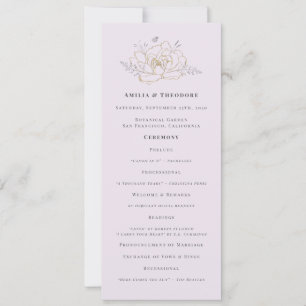 Elegantes lila-gold-blumiges Hochzeitsprogramm
