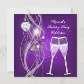 Elegantes Lila Gold Champagne Diamond Party Einladung (Vorderseite)