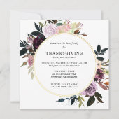 Elegantes Lila Gold Floral Erntedank Abendessen Einladung (Vorderseite)
