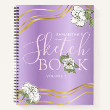Elegantes Lila Gold Floral Girly Sketchbook