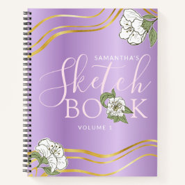 Elegantes Lila Gold Floral Girly Sketchbook Notizblock
