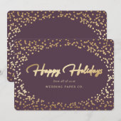 Elegantes, Lila Gold Foil Handzeichen Feiertagskarte (Vorne/Hinten)
