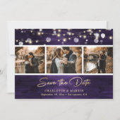 Elegantes Lila Gold Foil Wood Wedding Foto Save The Date (Vorderseite)