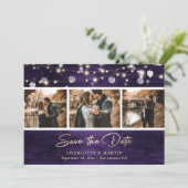 Elegantes Lila Gold Foil Wood Wedding Foto Save The Date (Stehend Vorderseite)