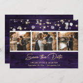 Elegantes Lila Gold Foil Wood Wedding Foto Save The Date (Vorne/Hinten)