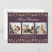 Elegantes Lila Gold Foto Frohe Weihnachten (Vorne/Hinten)