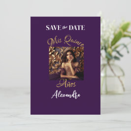 Elegantes Lila Gold Foto Quinceñera Spanisch Save The Date