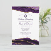 Elegantes Lila Gold Glam Bat Mitzvah Party Einladung (Stehend Vorderseite)