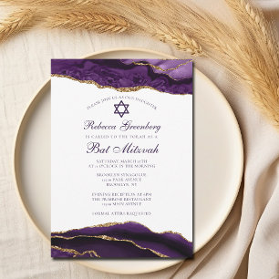 Elegantes Lila Gold Glam Bat Mitzvah Party Einladung