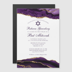 Elegantes Lila Gold Glam Bat Mitzvah Party Magneteinladung
