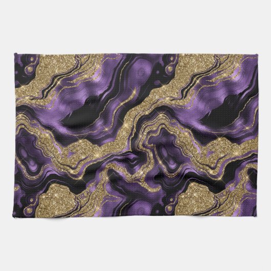 Elegantes Lila-Gold-Glitzer-Muster Geschirrtuch (Horizontal)
