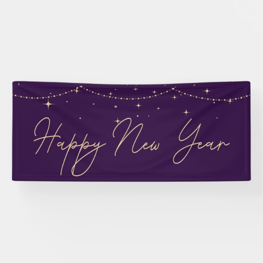 Elegantes Lila Gold Happy New Year Banner (Horizontal)