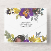 Elegantes Lila Gold in einer Hochzeit All In One Einladung (Rückseite)