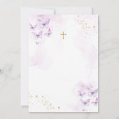 Elegantes Lila-Gold-Kreuz Erste Heilige Kommune Einladung (Rückseite)