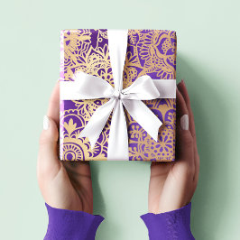 Elegantes Lila Gold Mandala Muster Geschenkpapier