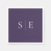 Elegantes Lila-Gold Monogramm Minimalistisch Serviette (Vorderseite)