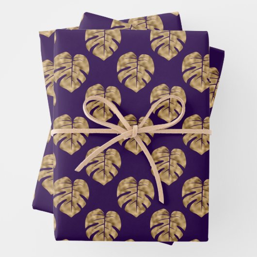 Elegantes Lila Gold Palm Leaf Muster Geschenkpapier Set (Beispiel)