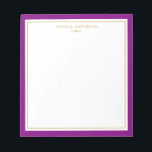 Elegantes Lila Gold Personalisiert Notizblock<br><div class="desc">Dieses Notizblock ist elegant und minimalistisch mit dicken lila Rahmen und dünnen goldenen Rahmen. Personalisieren Sie es mit Ihrem Namen oder Firmennamen.</div>