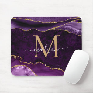 Elegantes Lila Gold Sparkle Agate Geode Monogramm Mousepad