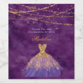 Elegantes Lila & Gold Vielen Dank Brautparty Weinetikett (Einzelnes Label)