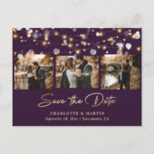 Elegantes Lila Gold Wedding Foto Save the Date Ankündigungspostkarte (Vorderseite)
