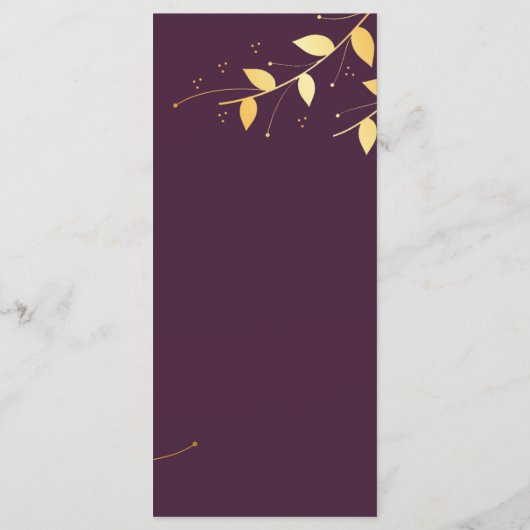 Elegantes Lila Golden Blätter Wedding Menu Programm (Rückseite)