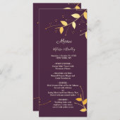 Elegantes Lila Golden Blätter Wedding Menu Programm (Vorne/Hinten)
