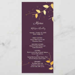 Elegantes Lila Golden Blätter Wedding Menu Programm