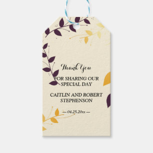 Elegantes lila goldenes Blätter dankt Ihnen Geschenkanhänger