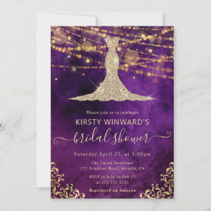 Elegantes lila-goldenes Brautkleid Brautparty Einladung