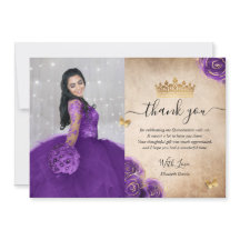 Elegantes lila-goldenes Quinceañera-Foto zum Gebur