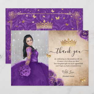 Elegantes lila-goldenes Quinceañera-Foto zum Gebur Dankeskarte