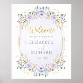 Elegantes Lila Goldfloralhochzeitungspposter Poster