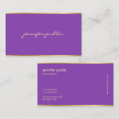 Elegantes lila Goldhandskript-künstlerische Visitenkarte (Vorne/Hinten)
