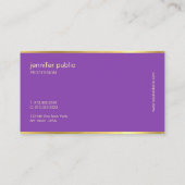 Elegantes lila Goldhandskript-künstlerische Visitenkarte (Rückseite)