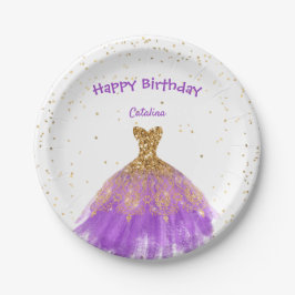Elegantes Lila Goldkleid Geburtstag Pappteller
