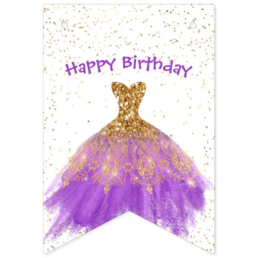Elegantes Lila Goldkleid Geburtstag Wimpelkette (Erste Fahne)