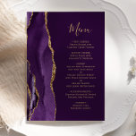 Elegantes Lila Goldmedaille-Hochzeitmenü Menükarte<br><div class="desc">Die links Seite dieses eleganten,  modernen Hochzeitsmenüs besticht durch eine lila Aquarellgrenze mit vergoldetem Imitat-Glitzer. Der anpassbare Text kombiniert goldfarbene Handschrift-Skripte und Copperplate-Schriftart auf einem reichhaltigen Pflaumenhintergrund. Auf der Rückseite ist ein lila und goldenes Design zu sehen.</div>