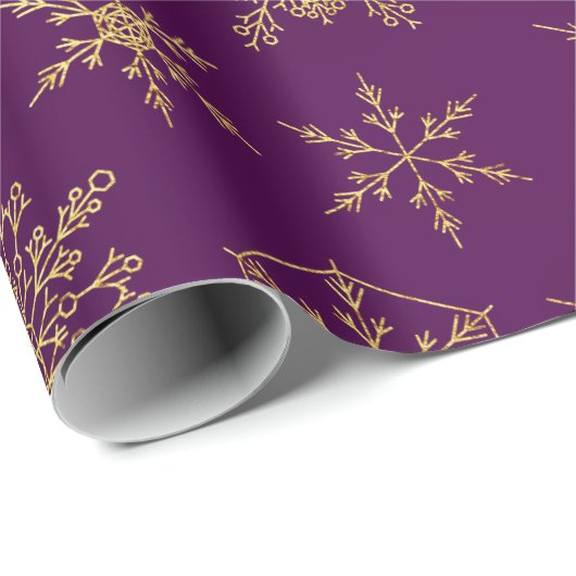 Elegantes Lila Goldschneeflocken-Muster Wrapping P Geschenkpapier (Rolleneckpunkt)