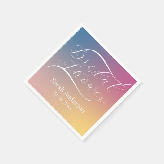 Elegantes Lila Gradient Ombre Script-Brautparty Serviette (Ecke)