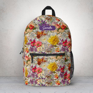 Elegantes lila-graues Blumenmonogramm-Muster Bedruckter Rucksack