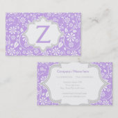 Elegantes, lila, graues Blumenmuster Monogramm Visitenkarte (Vorne/Hinten)