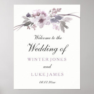 Elegantes Lila-Gray Winter Floral Wedding Poster