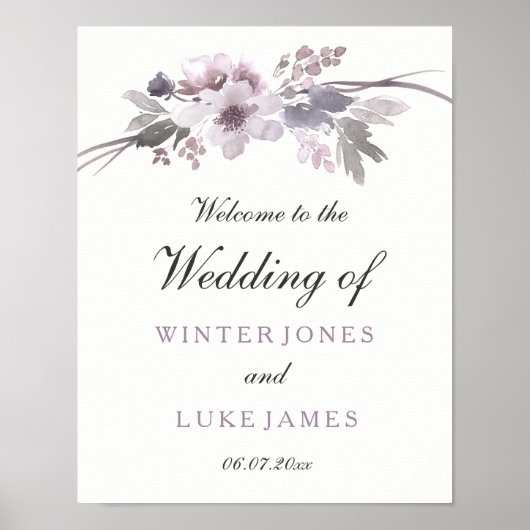 Elegantes Lila-Gray Winter Floral Wedding Poster (Vorne)