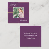 Elegantes Lila Grid mit Foto Quadratische Visitenkarte (Vorne/Hinten)