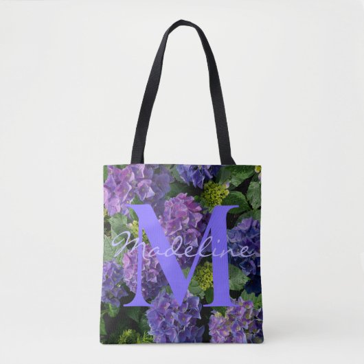 Elegantes lila-grünes Blumenmonogramm Tasche (Vorderseite)