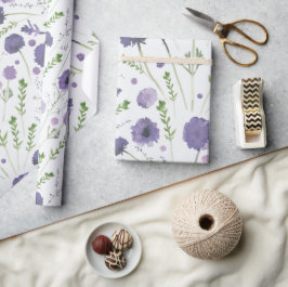 Elegantes Lila Grünes Blumenmuster Geschenkpapier